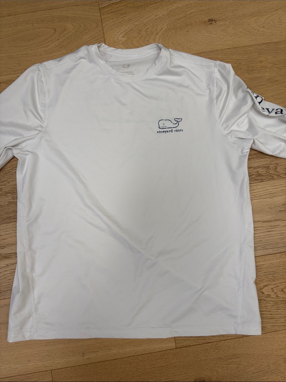 Vineyard Vines White Kids Long Sleeve Rashguard with Navy Whale Logo
